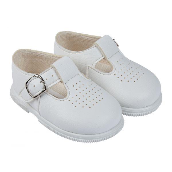 White T-Bar Hard Sole First Walker Shoes