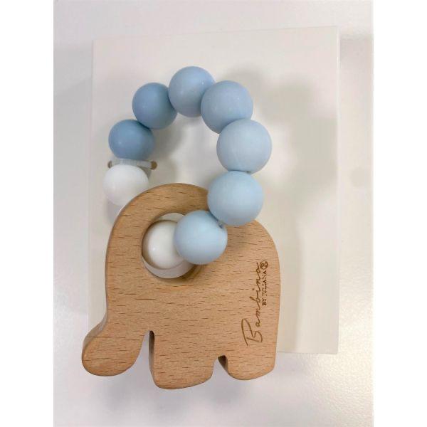 Teething Toy Elephant Wood & Silicone Blue