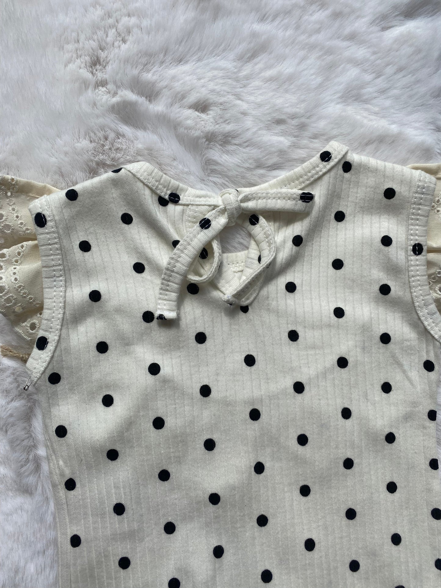 Baby Girls Two Piece Frilly Spanish Polka Dot Romper & Denim Panties Sets