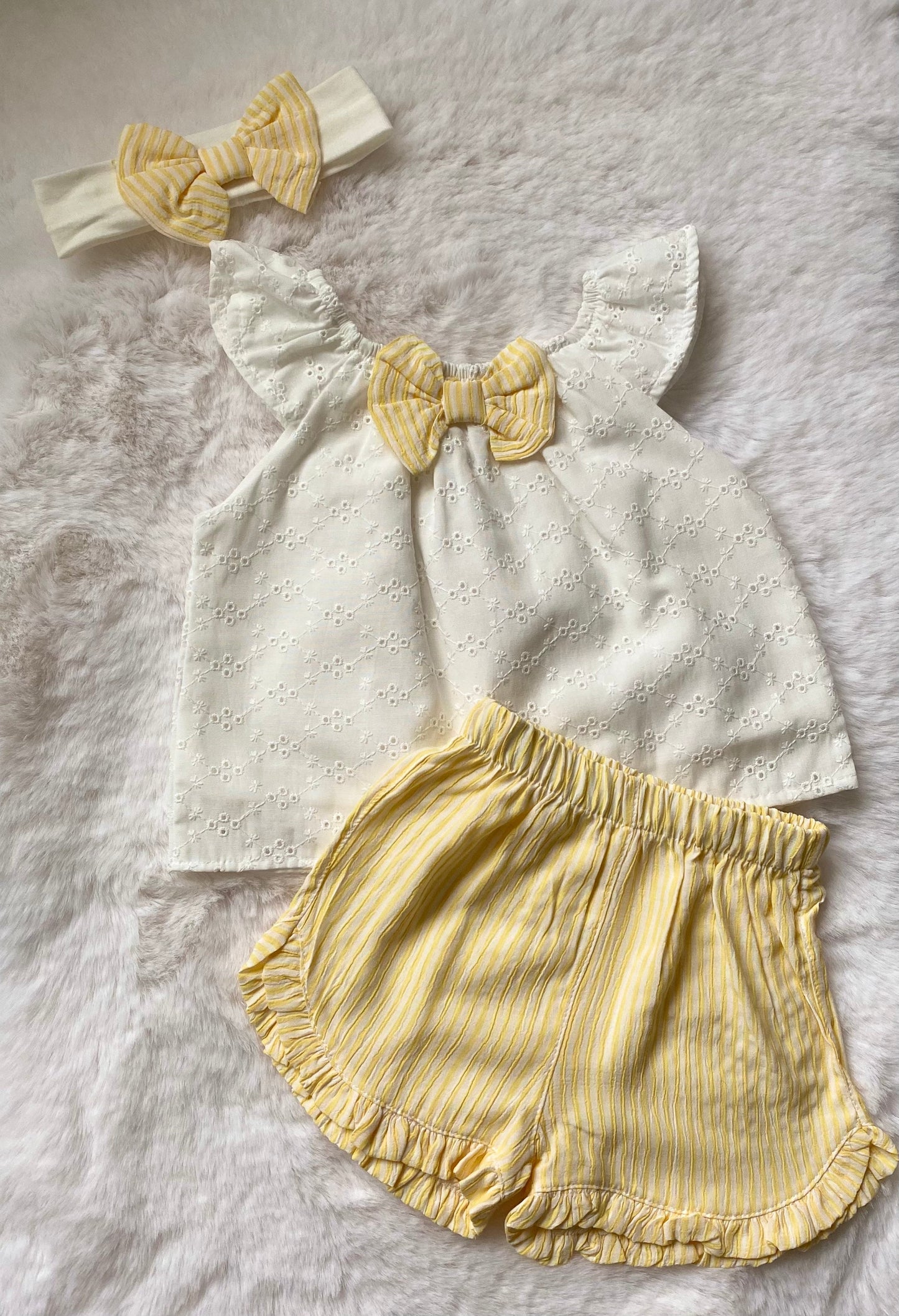 Baby Girls Broderie Anglaise Top with Shorts and Headband