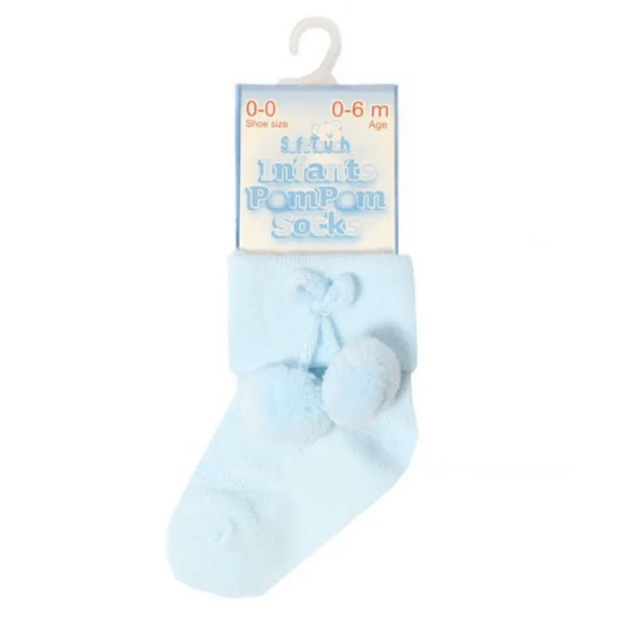 Baby Blue Ankle Socks - Toddler Blue Pom Pom