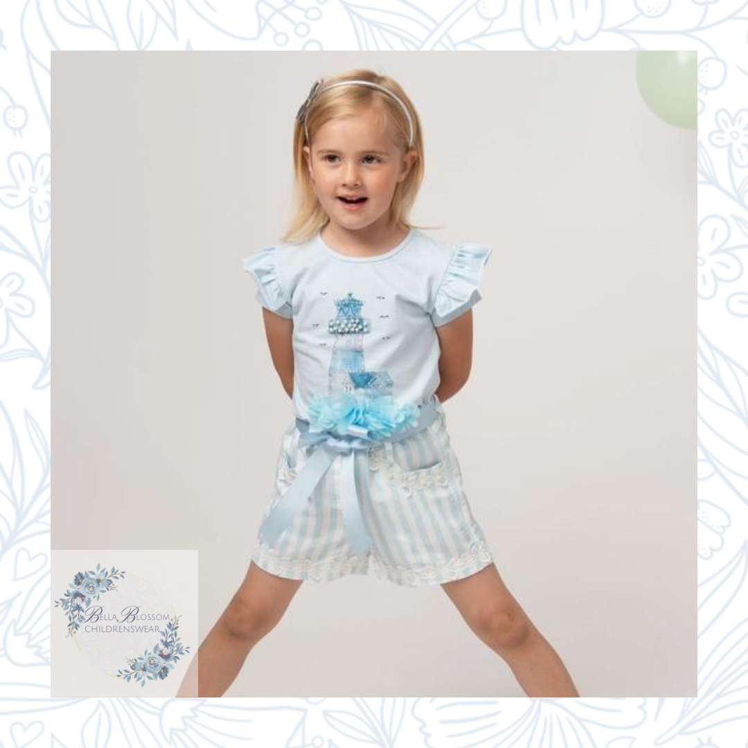 Caramelo Diamanté Light House Striped Short Set