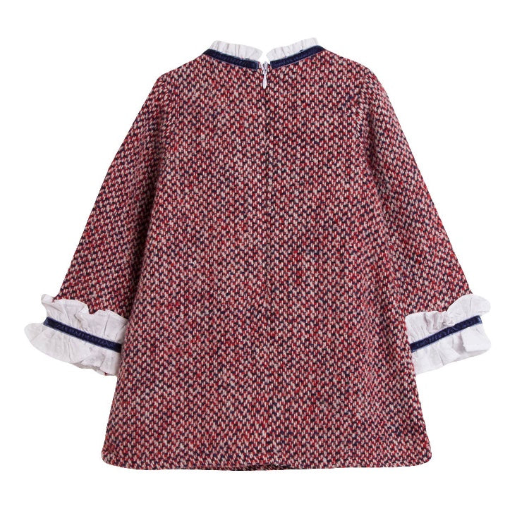 Girls Burgundy & Navy Dress With Socks