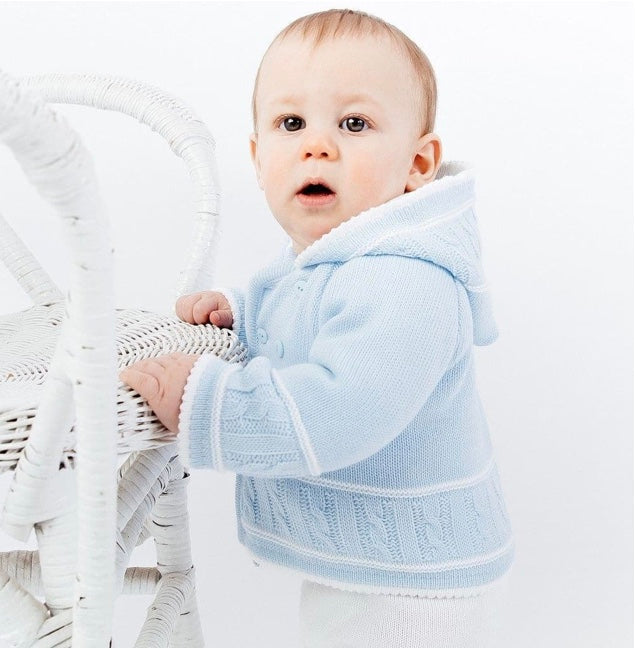 Blue/White Knitted Baby Cardigan