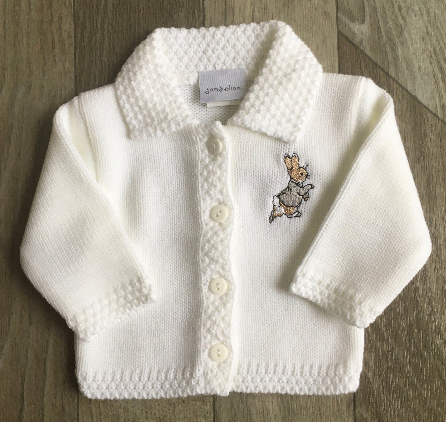 White Knitted Peter Rabbit Embroidered Cardigan