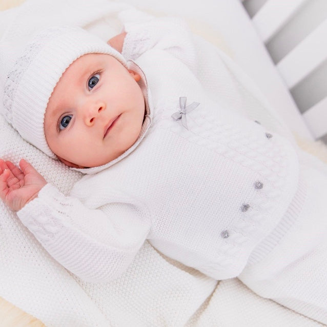 White Knitted Hat, Jumper and Leggings Set