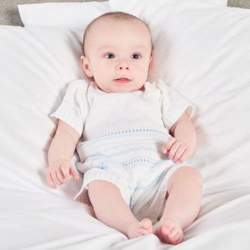 Blue/White Knitted Pointelle Romper