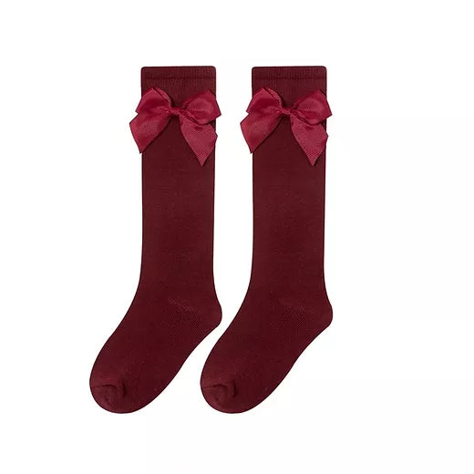 Girls Burgundy & Navy Dress With Socks