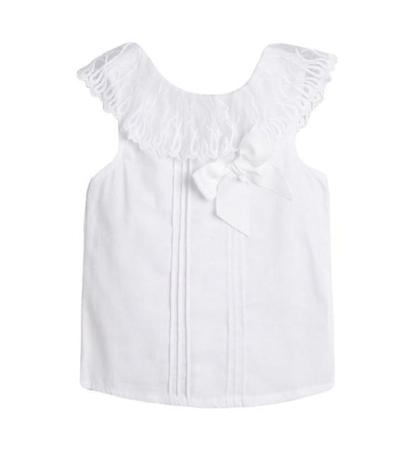 Blouse With Lace Neck And Tie Bow