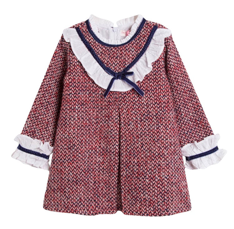 Girls Burgundy & Navy Dress With Socks