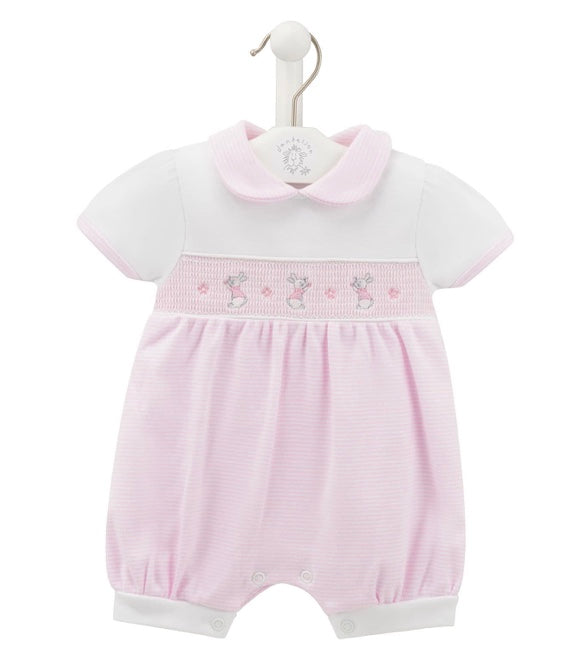 Pink Rabbit Smocked Romper