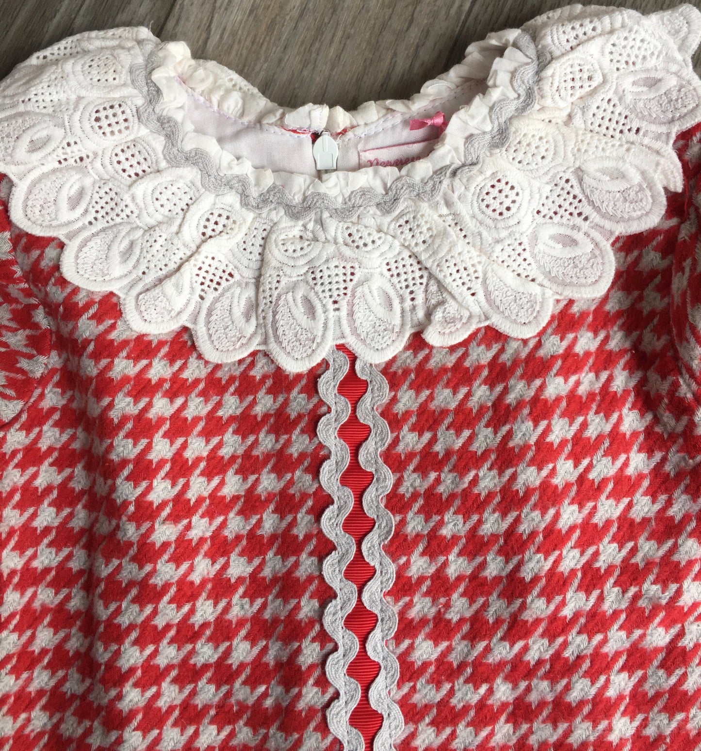 Girls Red & Grey Dogtooth Pattern Dress