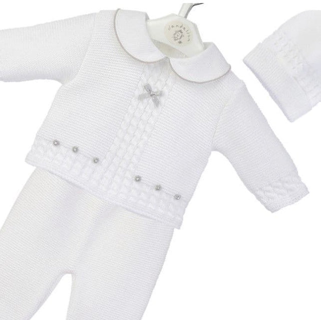 White Knitted Hat, Jumper and Leggings Set