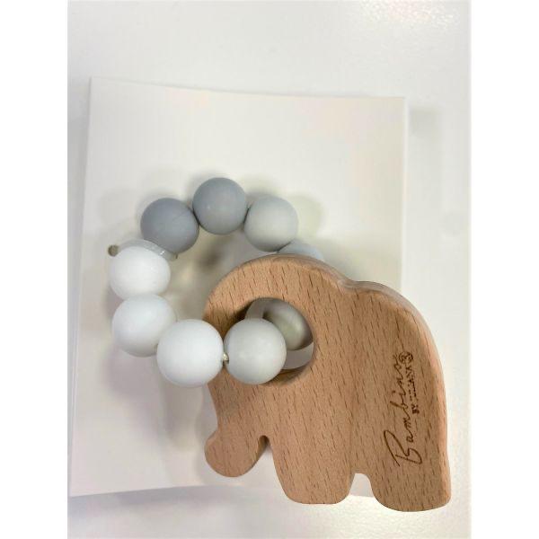Silicone Teething Toy Elephant Wood Grey