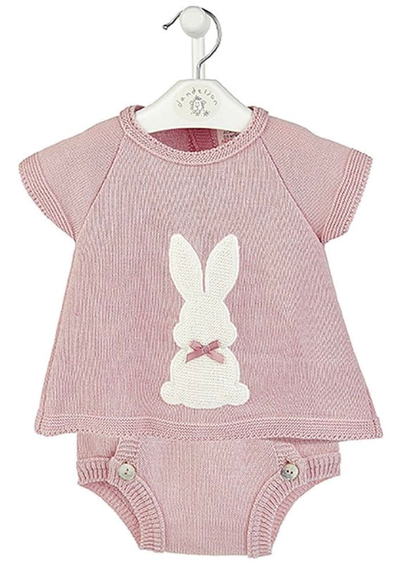 Dusky Pink Knitted Baby Bunny Top & Pants