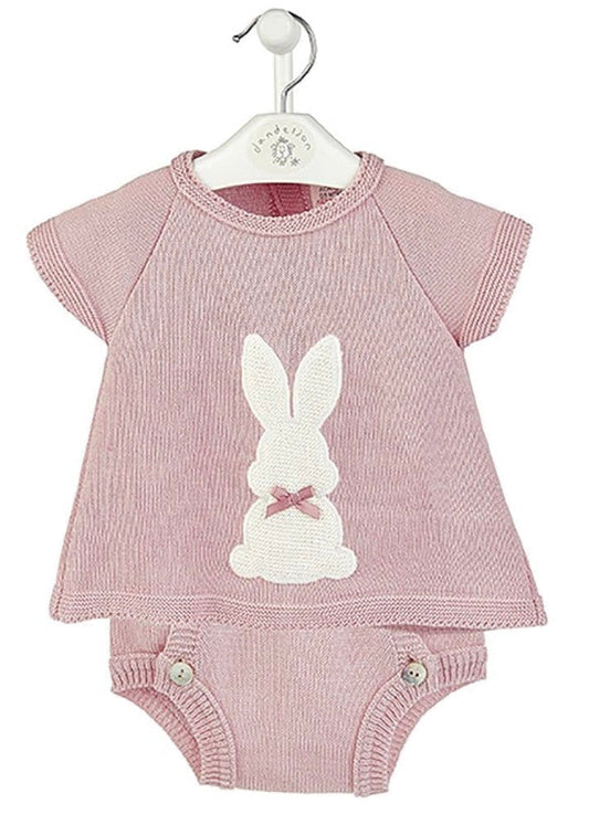 Dusky Pink Knitted Baby Bunny Top & Pants