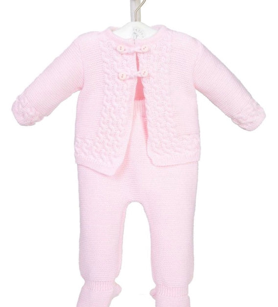 Pink Cable Knit Jacket & Leggings Set