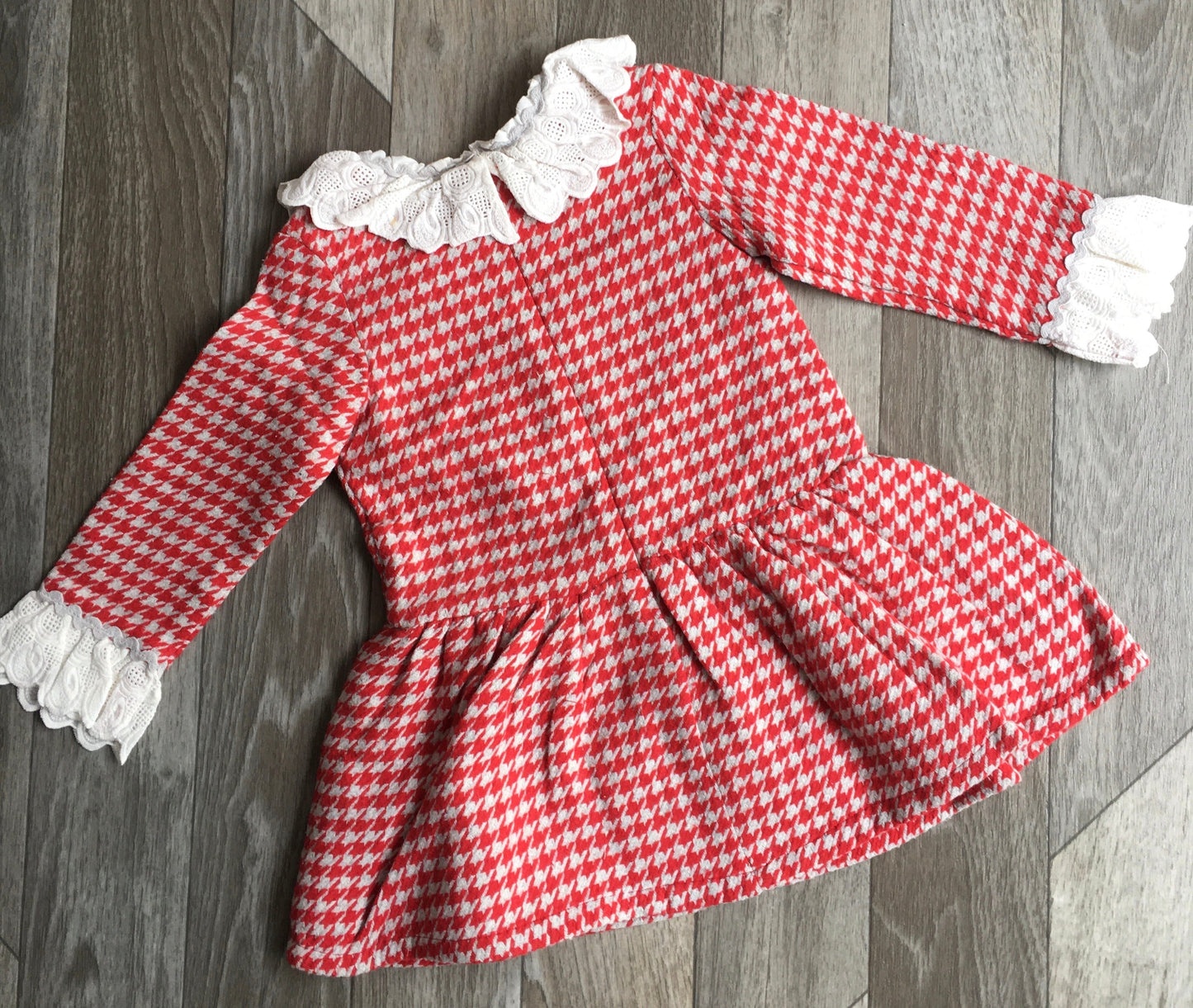 Girls Red & Grey Dogtooth Pattern Dress