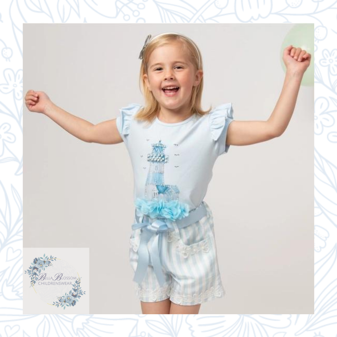 Caramelo Diamanté Light House Striped Short Set