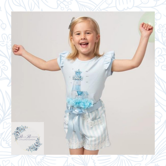 Caramelo Diamanté Light House Striped Short Set