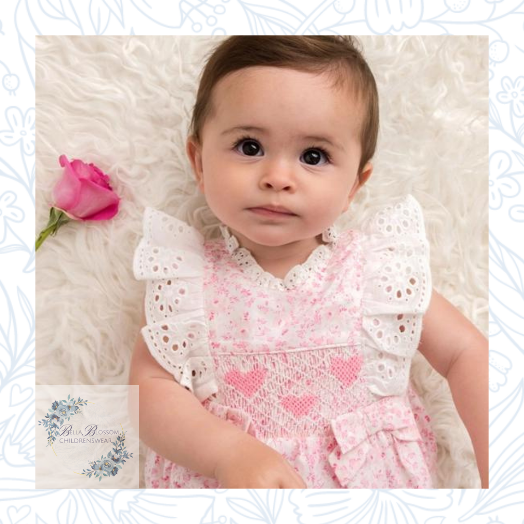 Caramelo Smocked Heart Floral Romper