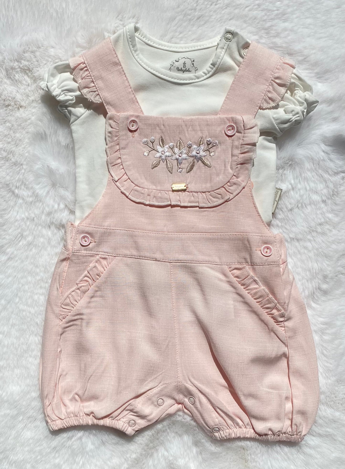 Baby Girls Pink Dungarees Set