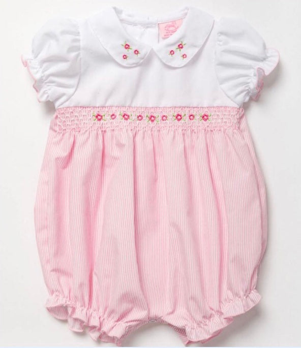 Pink & White Smocked Floral Romper