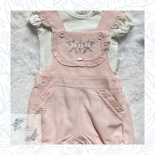 Baby Girls Pink Dungarees Set
