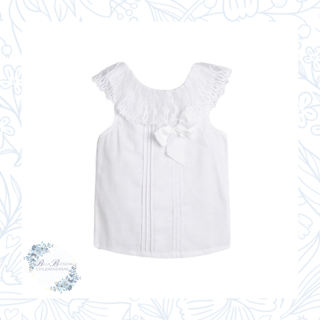 Blouse With Lace Neck And Tie Bow